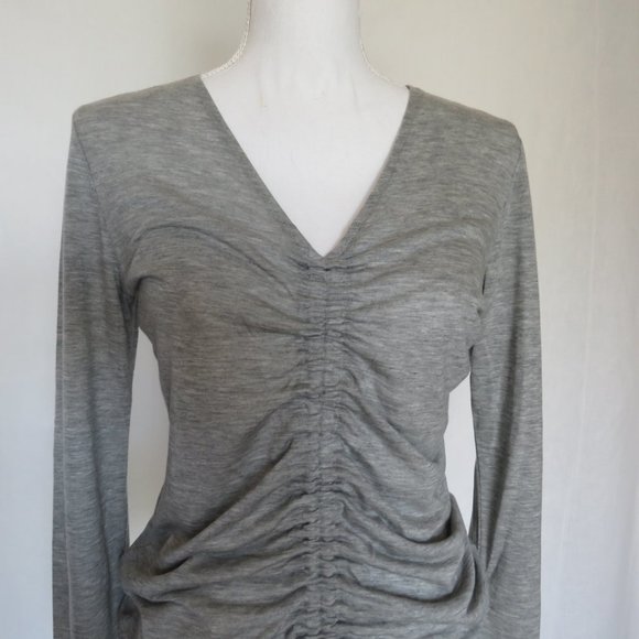 New City DKNY Gray Center Drawstring Long Sleeves Knit Top size M - Picture 2 of 7